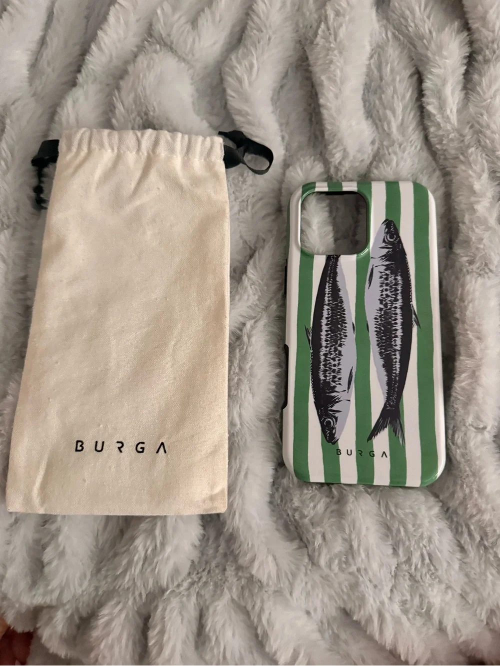 iPhone 16 pro max BURGA Green & White Striped Fish Phone Case
